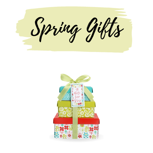 "Spring Gifts" Text over FG05687 Floral Green, Blue, Orange Tower