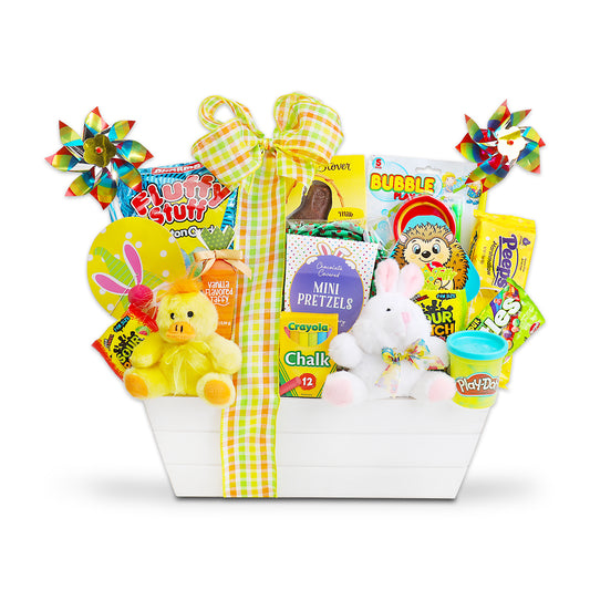 gift basket displayed on white background