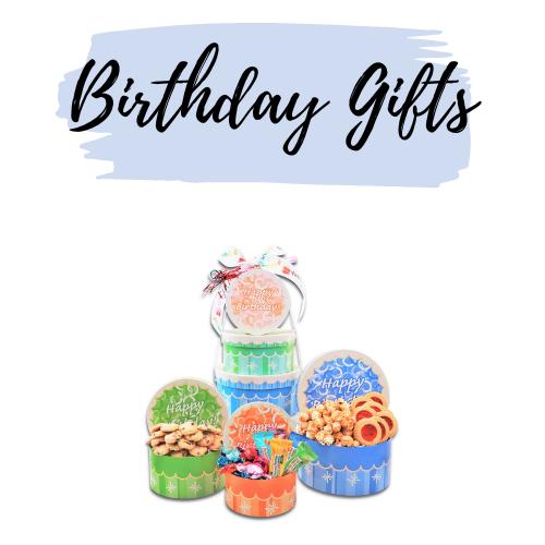 Birthday gifts text in black abover 3 high birthday tower FG04482