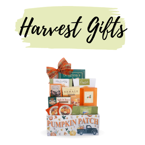 Harvest Gifts text in black over Pick of the Pumpkin Patch Halloween GIfts FG04949
