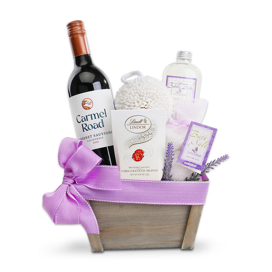 Lavender Spa and Red Wine Gift Basket