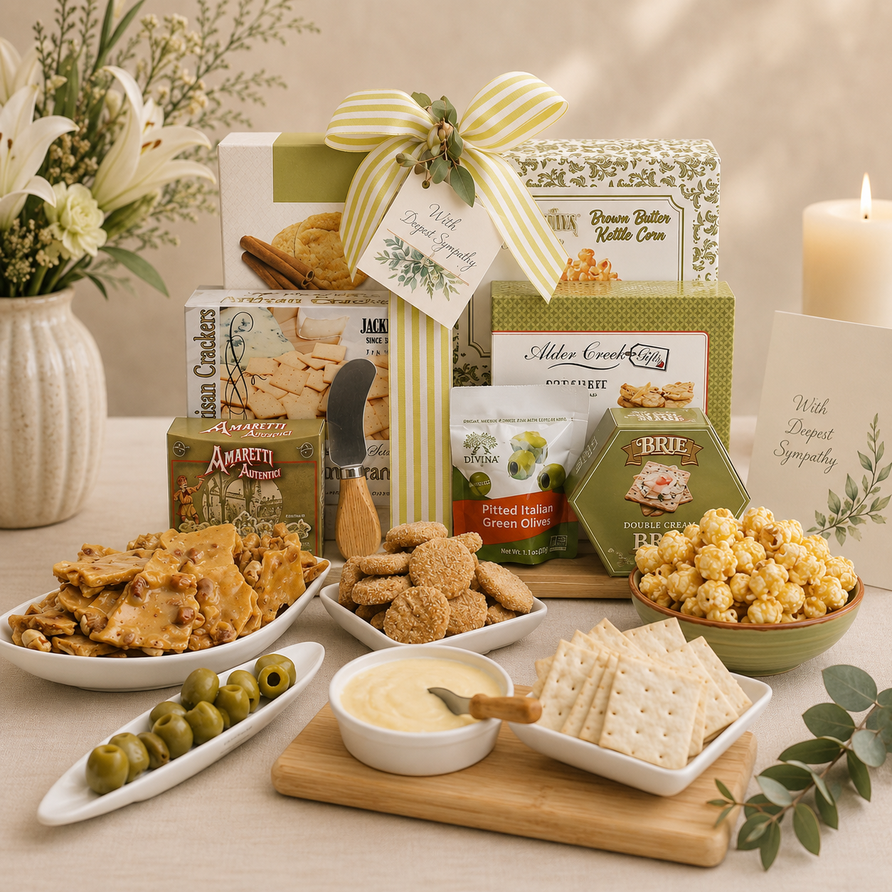 With Sympathy Cutting Board Gift Basket – Alder Creek Gift Baskets