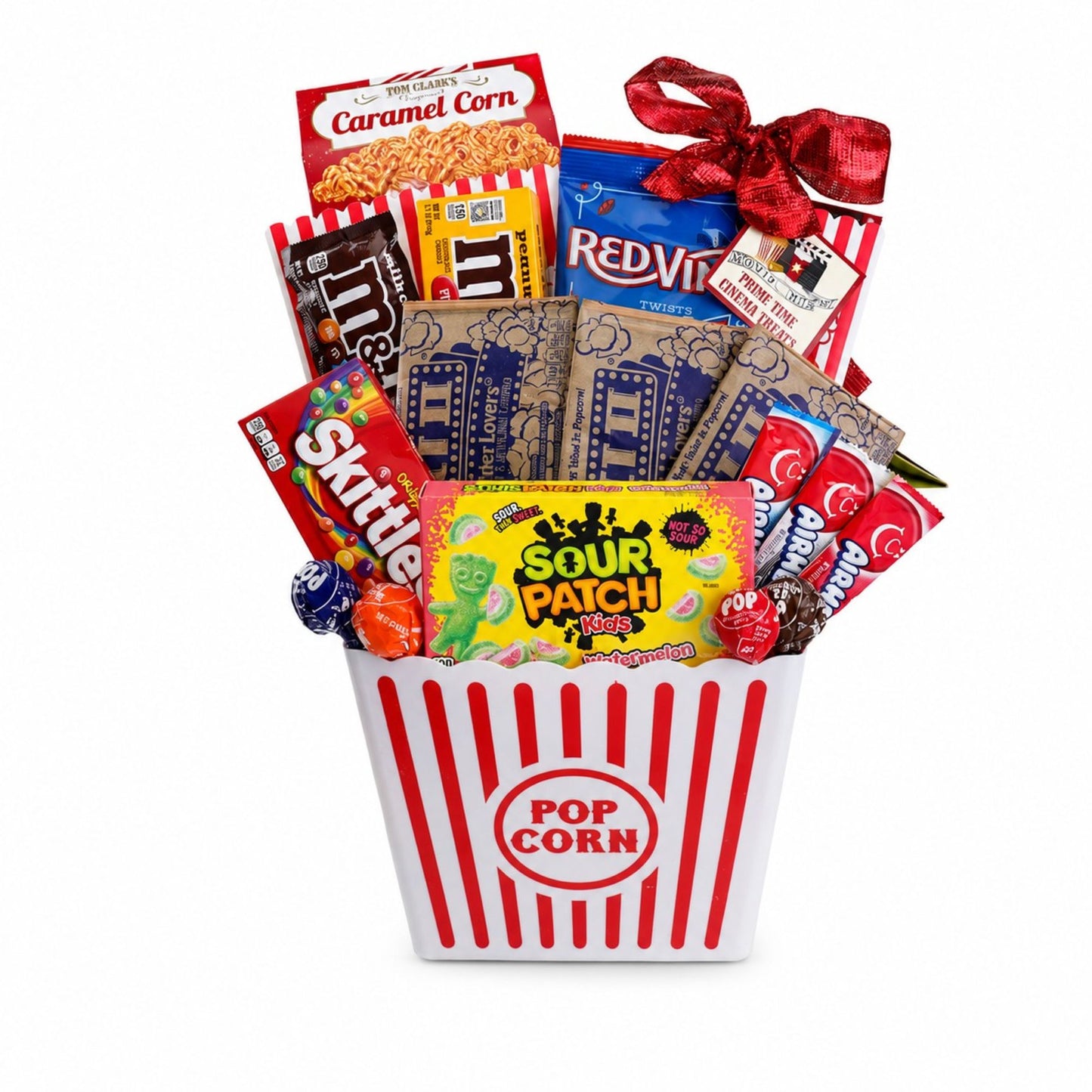 gift basket dispayed on white background
