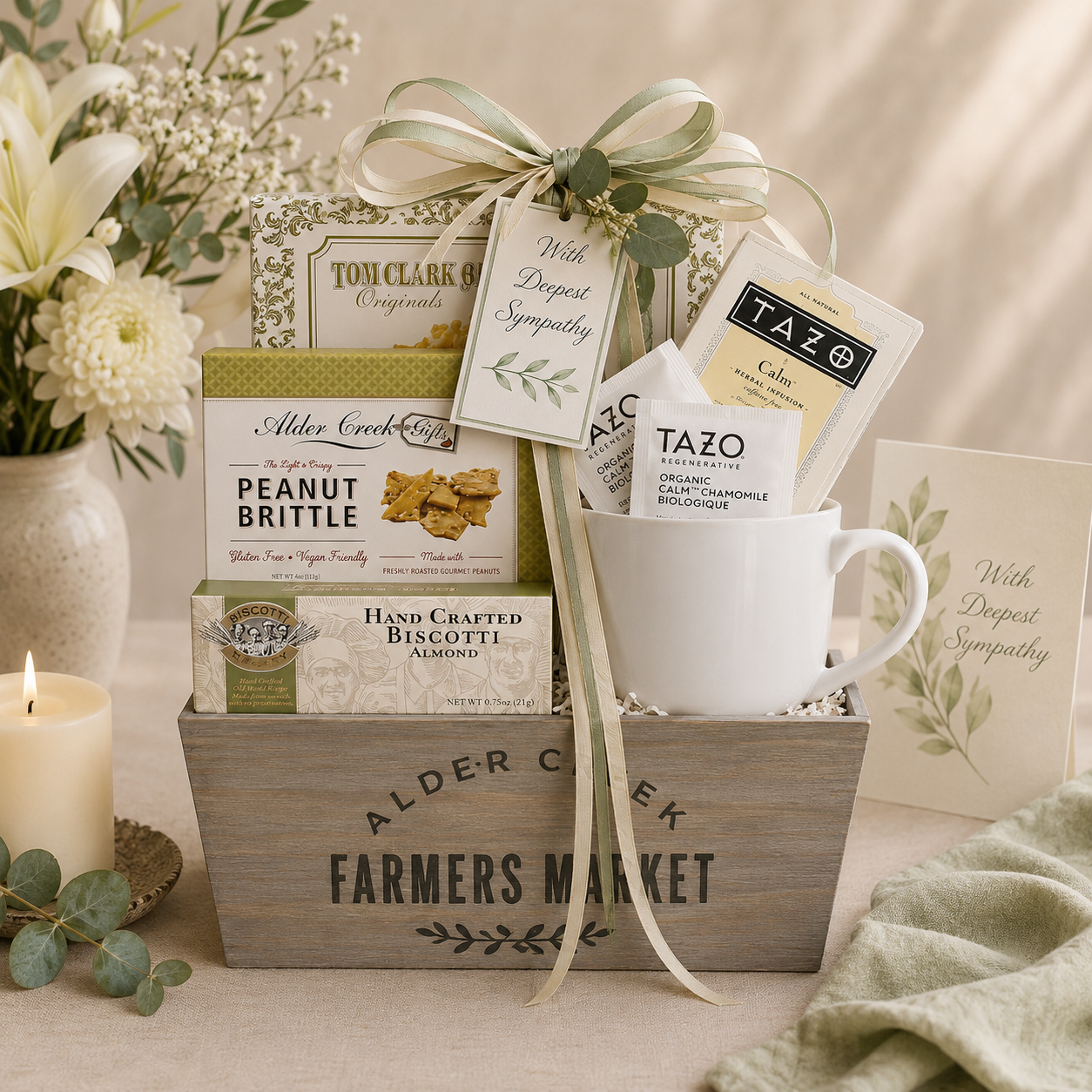 With Sympathy Tea Gift Basket – Alder Creek Gift Baskets