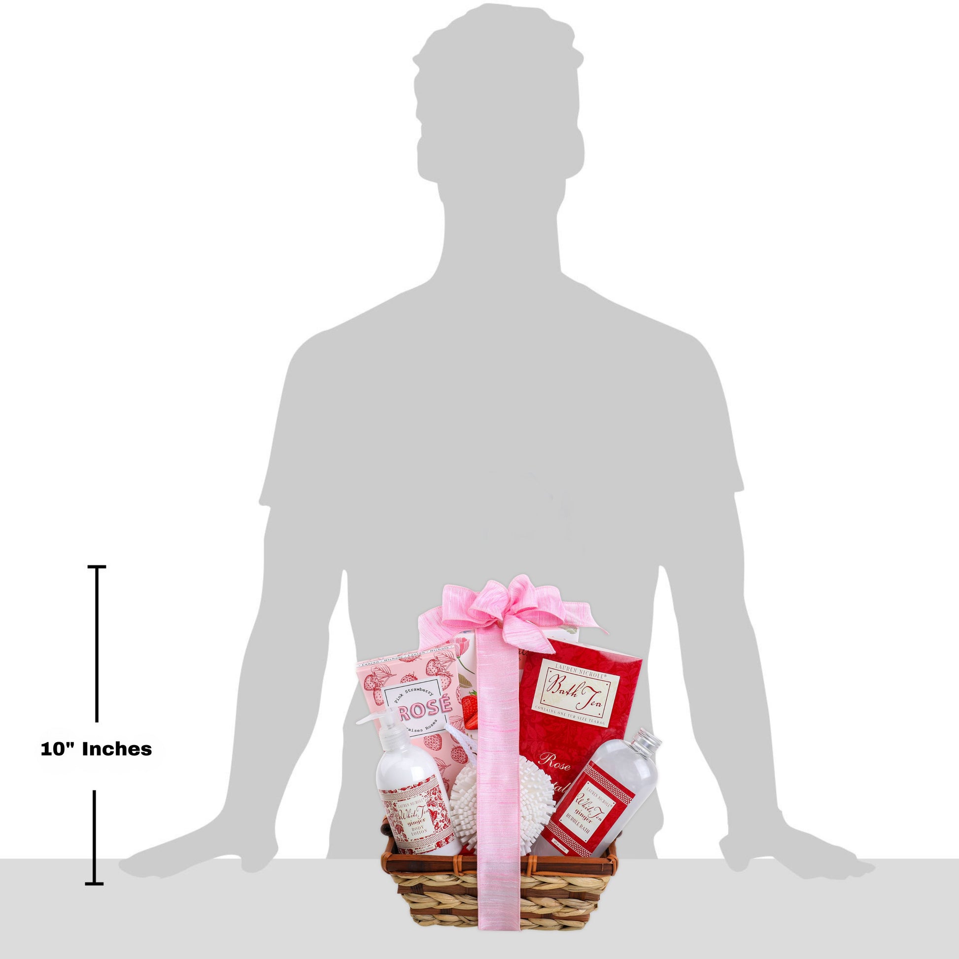 gift in front of grey shado man to illustrate size