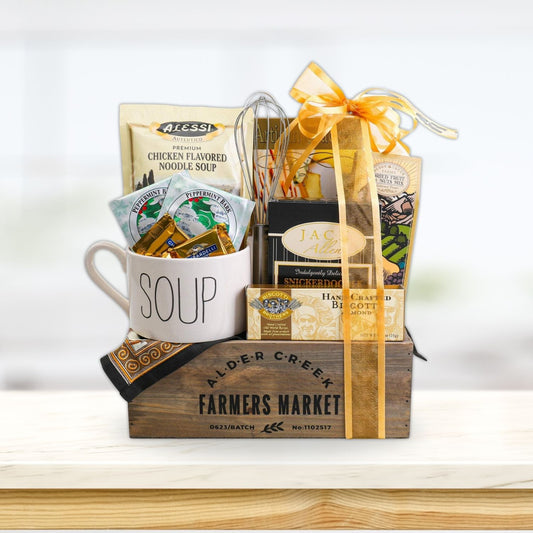 gift basket displayed on countertop